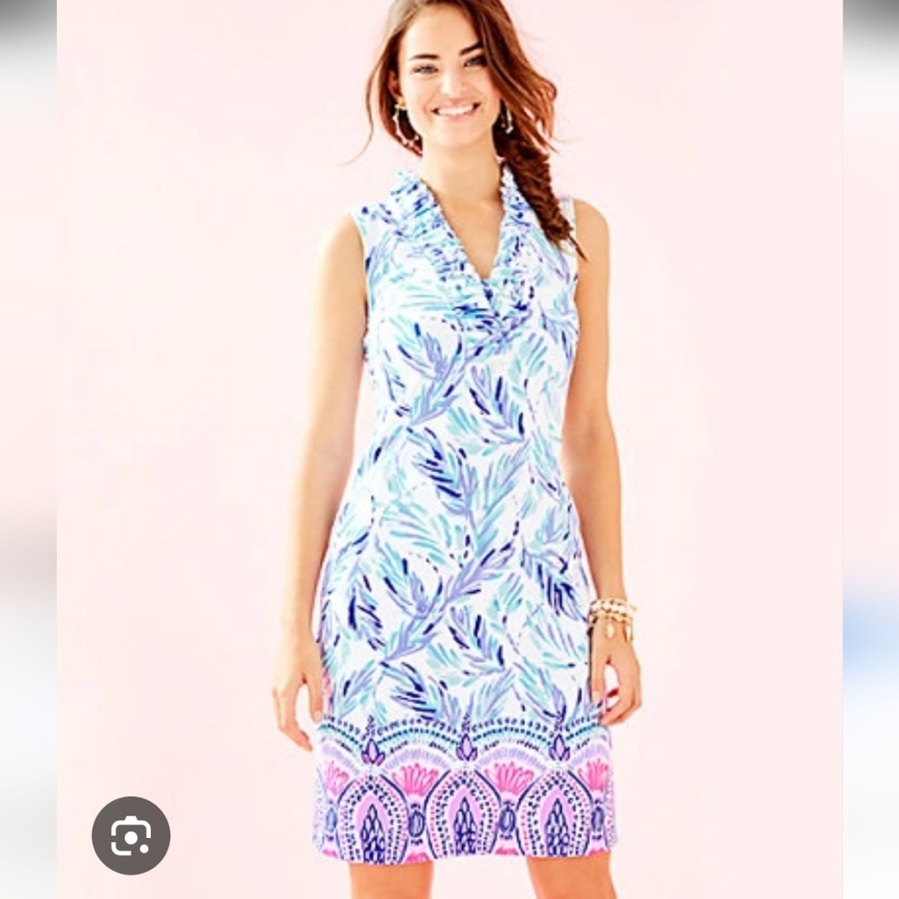 Lilly Pulitzer Tisdale Sleeveless Ruffled V Neck Shift Dress
